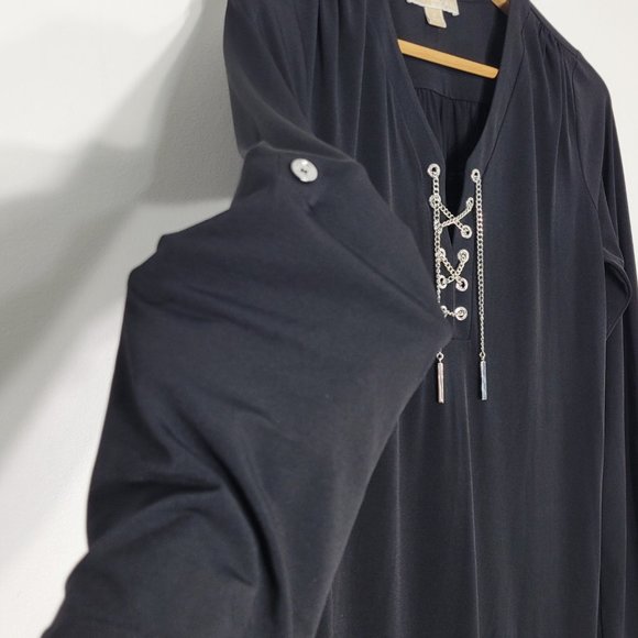 Michael Kors Women's Black Long Sleeve Lace Up Detail Neckline Midi Dress Small - Picture 5 of 15